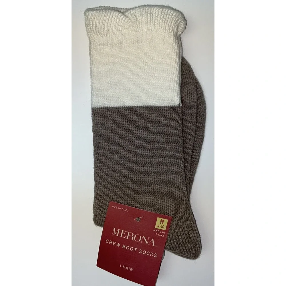 NWT 3 Pairs Merona Women Crew Boot Socks Various Patterns Black Gray Tan Sz 4-10